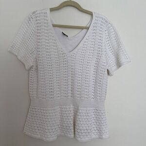 Talbots White Crochet Sweater XL Coastal Beachy Business Casual Workwear